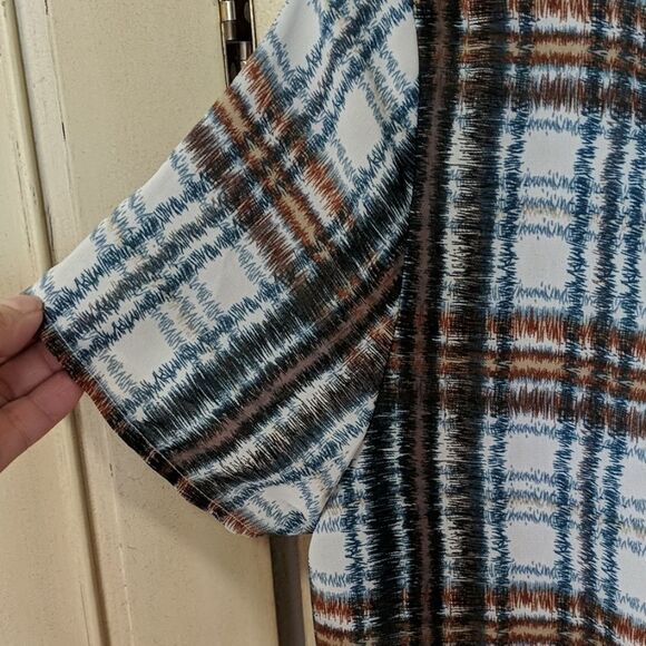 Maeve Blouse Medium Plaid Blue Brown Top Lightweight Semi Sheer - Picture 5 of 7